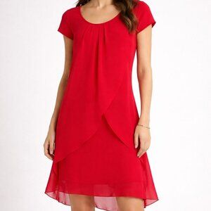 Red Layered Chiffon Dress – Chopin- Made in Italy – Size (S)